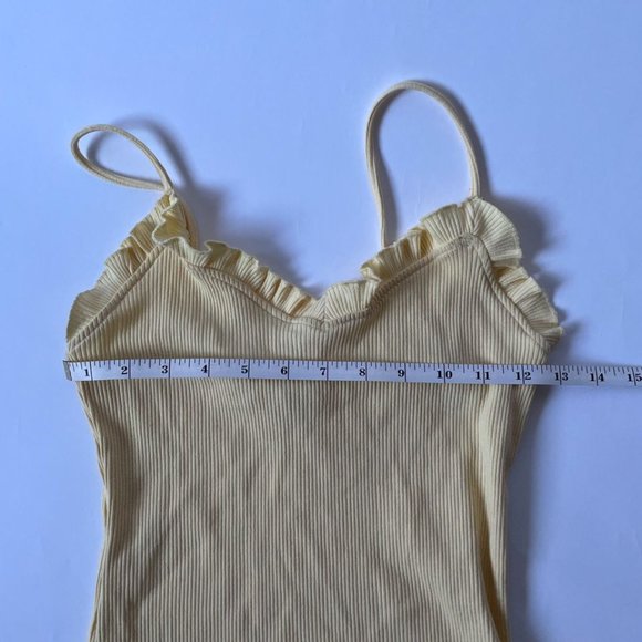 Ribbed Yellow Spaghetti Strap Tank with Frill - Size 8 - Picture 4 of 5